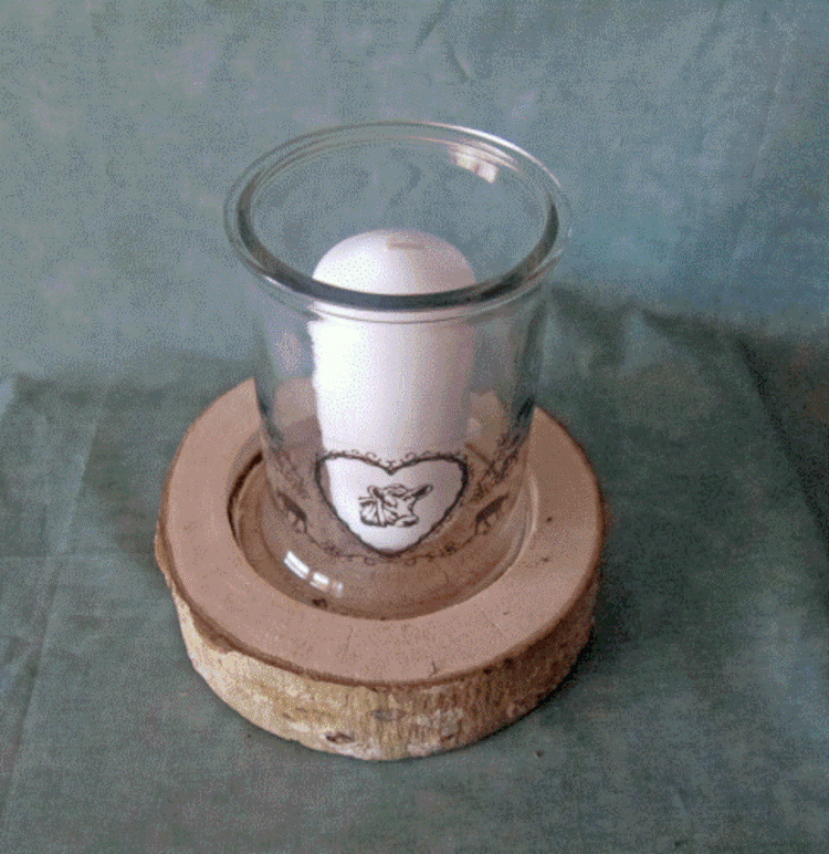 Windlicht Glas auf Holzrugel Kühe