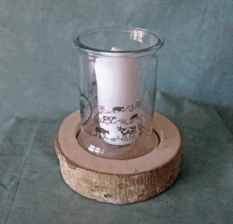 Windlicht Glas auf Holzrugel Kühe