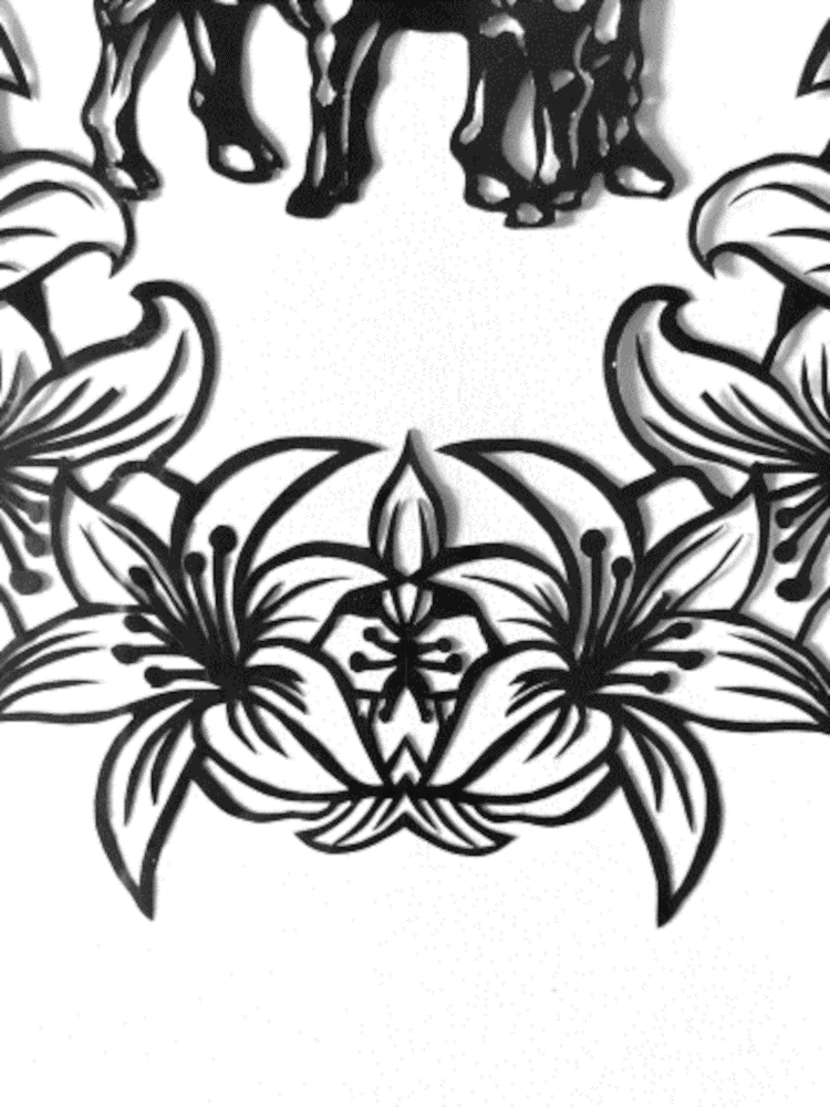 Scherenschnitt Kuh in Lilien