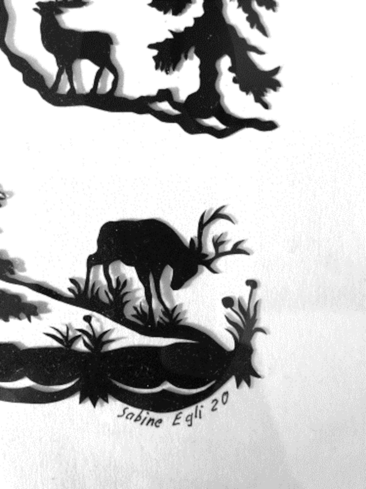 Scherenschnitt Hirsche im Wald