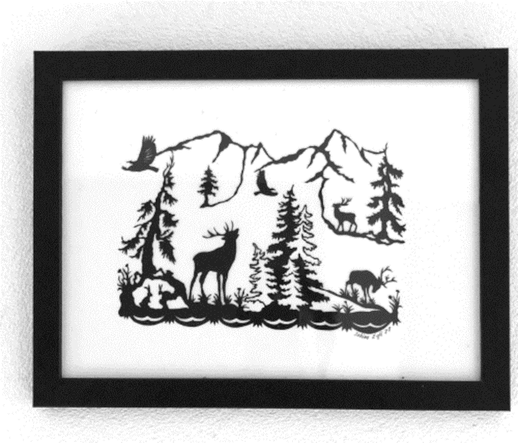 Scherenschnitt Hirsche im Wald